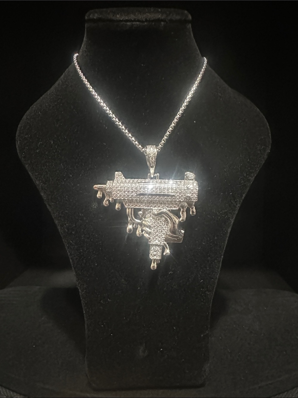 Silver Dripping Gun Pendant Necklace